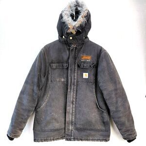 VTG Carhartt Jacket Mens Size 44 Large Black Faded 90s USA Barn Chore Hood CQ185